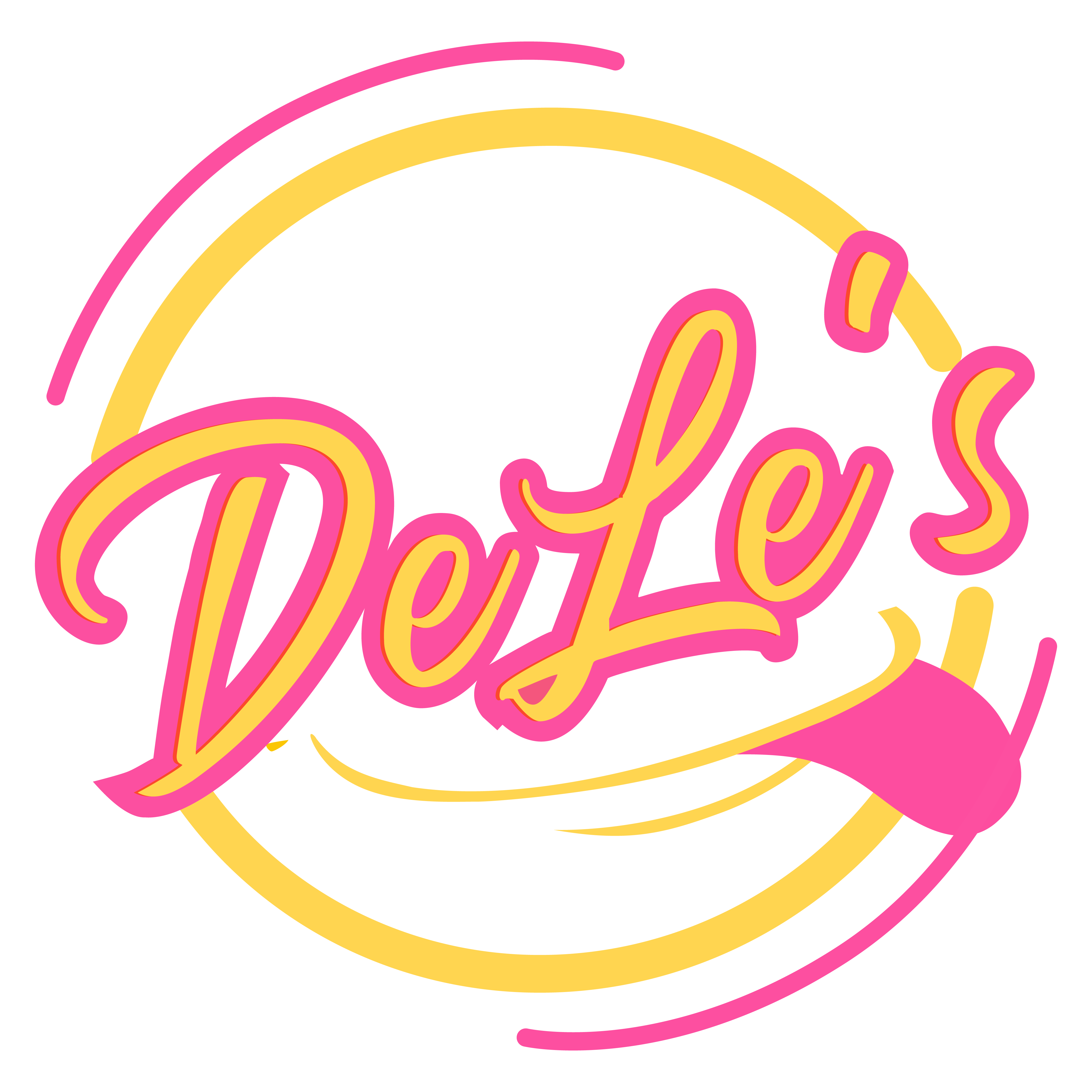 Recreated Dele?s lettering and circular design on a transparent background
