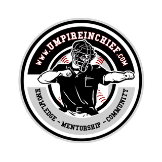 Original umpire badge with website lettering and a complete circular border